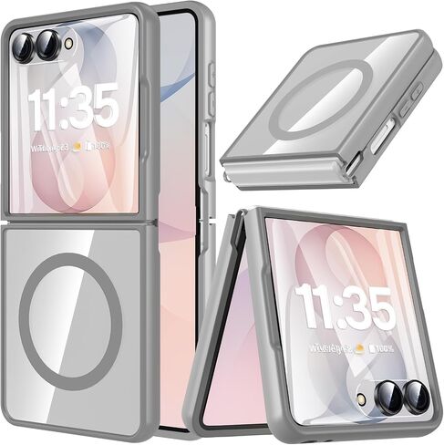 Hensinple for Samsung Galaxy Z Flip 8 Case,Magnetic Z Flip 7 Case with Built-in Screen Protector,Anti Yellowing Shockproof Rugged Slim Phone Cover for Samsung Galaxy Z Flip 7/8,Crystal Clear in Saudi Arabia