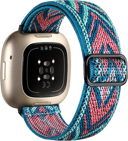 Maledan Replacement Band for Fitbit Versa 4/3 Sense 2 Band Men Women, Soft Flexible Breathable Nylon Stretchy Watch Strap for Versa 4/3 Sense 1/2 Wristbands Accessories, Black in Kuwait