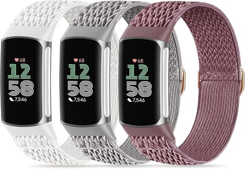 Compatible with Fitbit Charge 6 Watch Bands, 3 Pack Stretchy Nylon Sport Loop Wristbands Replacement for Fitbit Charge 5 Band/Charge 6 Fitness Tracker Women Men-Breathable, Lightweight, Elastic in Kuwait
