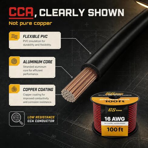 GS Power 100ft CCA 12 Gauge Wire Automotive, Red & Black, 12 AWG 12v, Flexible Speaker Electrical Wire Low Voltage Primary for Car Stereo Audio Trailer Harness Hookup Wiring DIY in Saudi Arabia