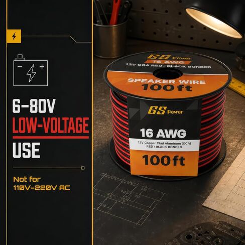 GS Power 100ft CCA 12 Gauge Wire Automotive, Red & Black, 12 AWG 12v, Flexible Speaker Electrical Wire Low Voltage Primary for Car Stereo Audio Trailer Harness Hookup Wiring DIY in Saudi Arabia