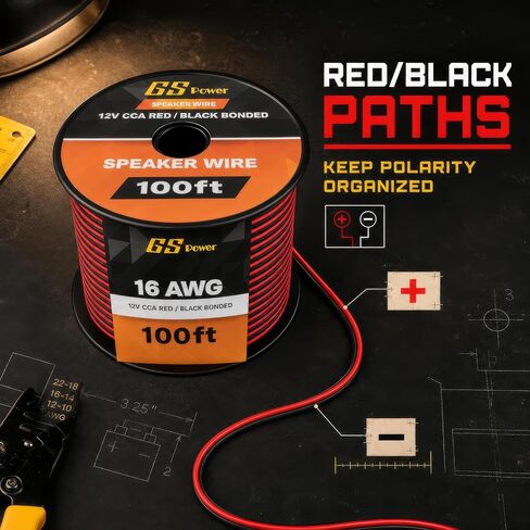GS Power 100ft CCA 12 Gauge Wire Automotive, Red & Black, 12 AWG 12v, Flexible Speaker Electrical Wire Low Voltage Primary for Car Stereo Audio Trailer Harness Hookup Wiring DIY in Saudi Arabia