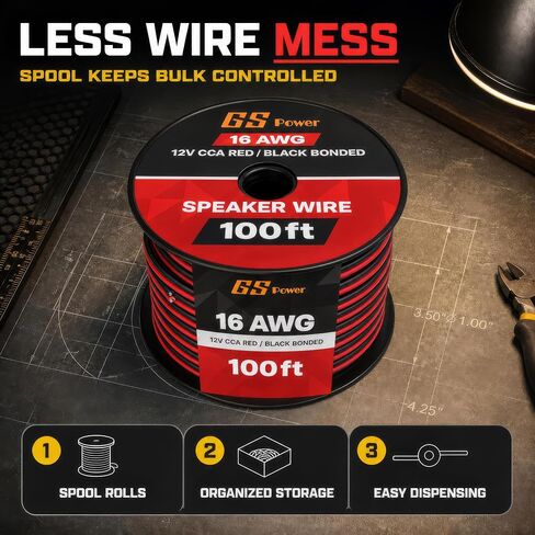 GS Power 100ft CCA 12 Gauge Wire Automotive, Red & Black, 12 AWG 12v, Flexible Speaker Electrical Wire Low Voltage Primary for Car Stereo Audio Trailer Harness Hookup Wiring DIY in Saudi Arabia