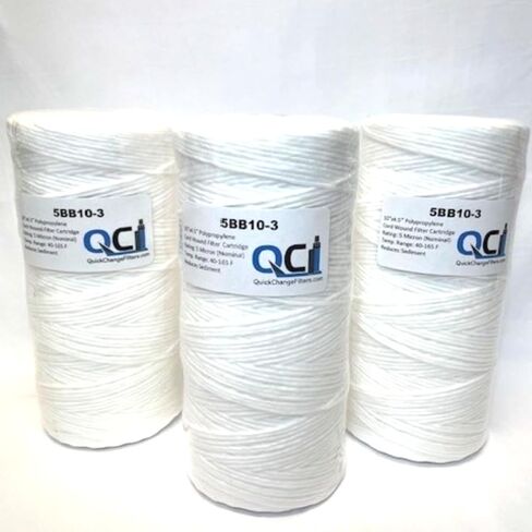 Quick Change 3-Pack filter cartridge 5 Micron Sediment dirt, rust particulate down to 5 micron. Polypropylene cord wound 4.5x10" in Saudi Arabia