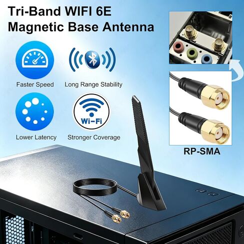 External WiFi 7 WiFi 6E Tri-Band Antenna with RP-SMA Connector, for ASUS, Gigabyte Aorus Gaming Motherboard, PCIe Card in Saudi Arabia