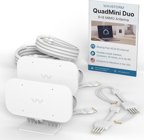 Waveform QuadMini Duo: طقم هوائي منخفض المستوى 8x8 MIMO | هوائي خارجي لأجهزة التوجيه والبوابات 4G/5G | متوافق مع بوابة G5AR للإنترنت المنزلي من T-Mobile | كابل SMA مقاس 10 بوصات، ومحولات U.FL، ومدخل النافذة in Kuwait