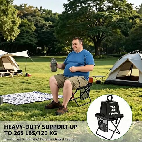 Portable Folding Stool Small Collapsible Camping Chair, 11.8" Tall Heavy Duty Travel Camp Seat Crossbody Bag Foot Stool Foldable Backpack Chair with 3 Pocket for Outdoor Hiking Picnic, Black in Saudi Arabia