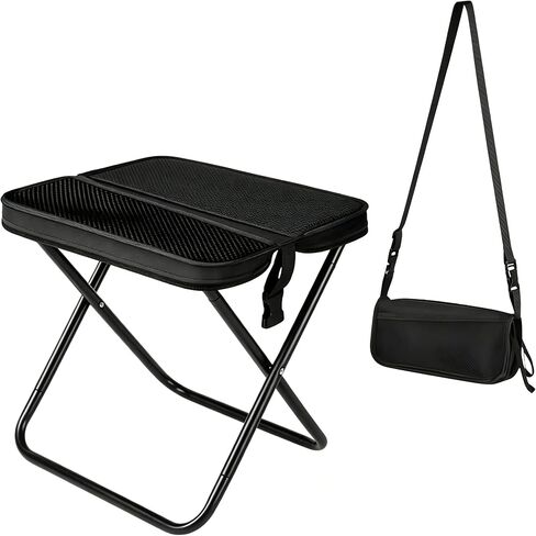 Foldable Backpack Stool, Folding Backpack Stool with Shoulder Strap & 2 Side Pockets, Collapsible Folding Stool for Camping, Fishing, Hiking, Travel & Outdoor (Black) in Saudi Arabia