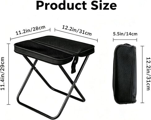 Foldable Backpack Stool, Folding Backpack Stool with Shoulder Strap & 2 Side Pockets, Collapsible Folding Stool for Camping, Fishing, Hiking, Travel & Outdoor (Black) in Saudi Arabia
