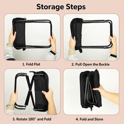 Foldable Backpack Stool, Folding Backpack Stool with Shoulder Strap & 2 Side Pockets, Collapsible Folding Stool for Camping, Fishing, Hiking, Travel & Outdoor (Black) in Saudi Arabia