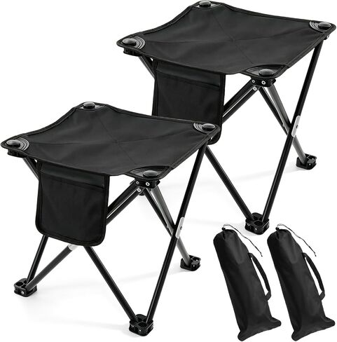 2 Pack Camping Stool with Carry Bag, 13 Inch Folding Lightweight Outdoor Chairs, Portable Stool Seat with Side Pocket for Outdoor Hiking, Fishing, Picnic & Beach in Saudi Arabia