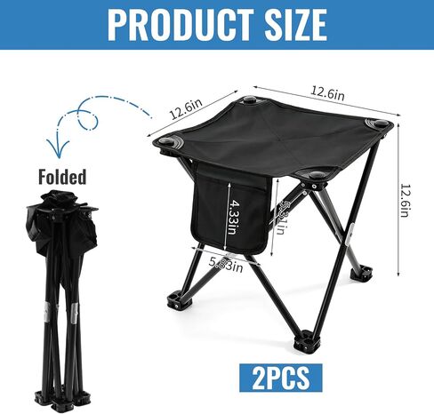 2 Pack Camping Stool with Carry Bag, 13 Inch Folding Lightweight Outdoor Chairs, Portable Stool Seat with Side Pocket for Outdoor Hiking, Fishing, Picnic & Beach in Saudi Arabia
