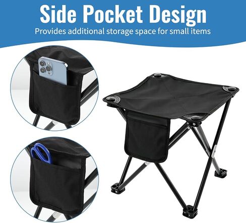 2 Pack Camping Stool with Carry Bag, 13 Inch Folding Lightweight Outdoor Chairs, Portable Stool Seat with Side Pocket for Outdoor Hiking, Fishing, Picnic & Beach in Saudi Arabia