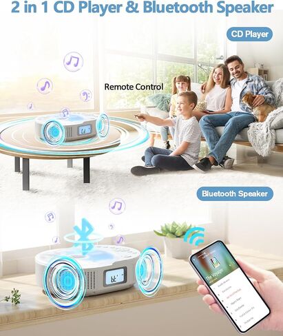 CD Player Portable, FELEMAN Upgraded Boombox CD Player & Bluetooth Speaker 2 in 1 Combo, Rechargeable Portable CD for Car/Home with Remote Control, FM Radio, Support AUX/USB, Headphone Jack in Saudi Arabia