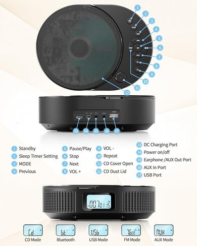 2 in 1 Portable CD Player & Bluetooth Speaker,FM Radio,Rechargeable in Saudi Arabia