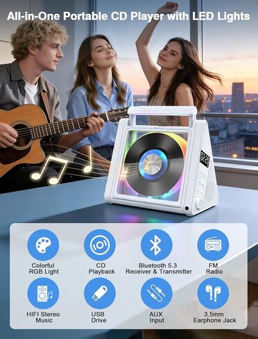 Greadio Portable CD Player with Bluetooth & RGB Ambient Lights for Desktop in Saudi Arabia
