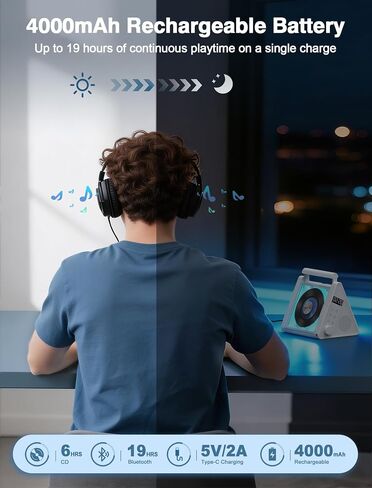 Greadio Portable CD Player with Bluetooth & RGB Ambient Lights for Desktop in Saudi Arabia