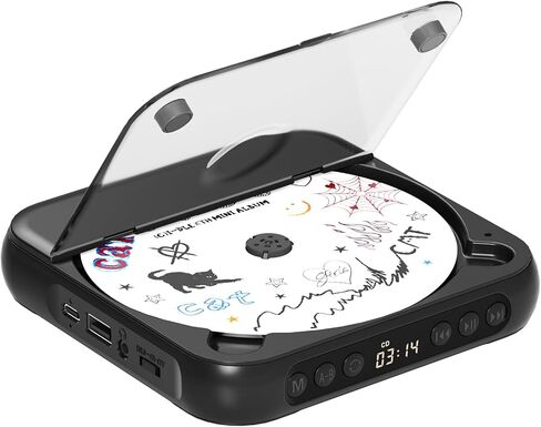 ENVYCLOUD CD Player Portable with Dual Stereo Speakers, Rechargeable Portable CD Player with Bluetooth for Home with Headphones, Support CD/AUX/USB,Black in Saudi Arabia