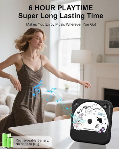 ENVYCLOUD CD Player Portable with Dual Stereo Speakers, Rechargeable Portable CD Player with Bluetooth for Home with Headphones, Support CD/AUX/USB,Black in Saudi Arabia