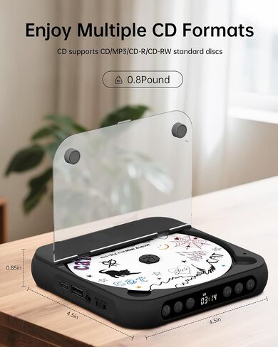 ENVYCLOUD CD Player Portable with Dual Stereo Speakers, Rechargeable Portable CD Player with Bluetooth for Home with Headphones, Support CD/AUX/USB,Black in Saudi Arabia