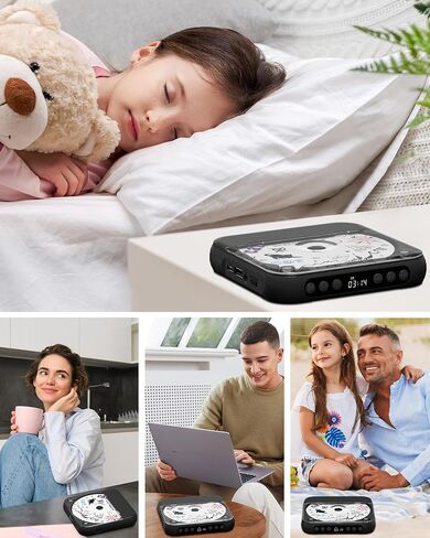 ENVYCLOUD CD Player Portable with Dual Stereo Speakers, Rechargeable Portable CD Player with Bluetooth for Home with Headphones, Support CD/AUX/USB,Black in Saudi Arabia