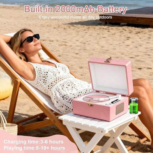 Retro CD Player with Bluetooth in/Out Portable CD Player with Built-in Rechargeable Battery,Auto Power Off,USB,AUX,Headphone Jack,Vintage Music Player Great Birthday Gifts for Women/Men-Pink in Kuwait