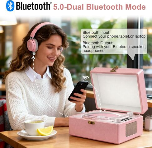 Retro CD Player with Bluetooth in/Out Portable CD Player with Built-in Rechargeable Battery,Auto Power Off,USB,AUX,Headphone Jack,Vintage Music Player Great Birthday Gifts for Women/Men-Pink in Kuwait