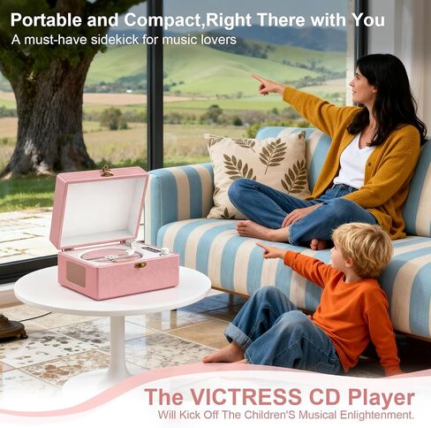 Retro CD Player with Bluetooth in/Out Portable CD Player with Built-in Rechargeable Battery,Auto Power Off,USB,AUX,Headphone Jack,Vintage Music Player Great Birthday Gifts for Women/Men-Pink in Kuwait