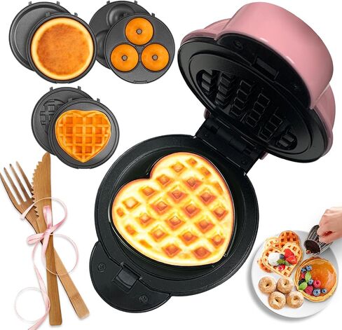 Mini Waffle Maker with 6 Removable Plates,Small Heart Waffle Maker Keto,3-in-1 Multi-plate set,Wafflera Iron for Kids Family&Individuals in Saudi Arabia