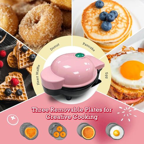 Mini Waffle Maker with 6 Removable Plates,Small Heart Waffle Maker Keto,3-in-1 Multi-plate set,Wafflera Iron for Kids Family&Individuals in Saudi Arabia