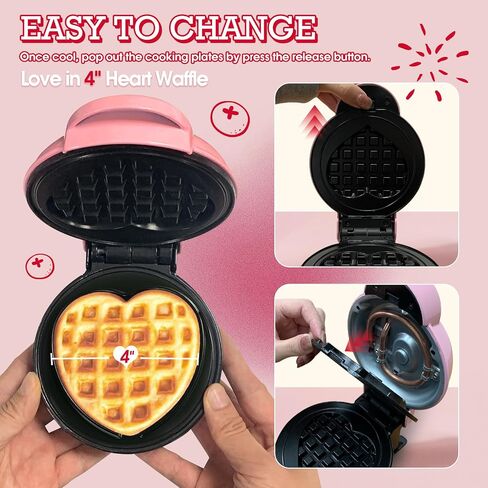 Mini Waffle Maker with 6 Removable Plates,Small Heart Waffle Maker Keto,3-in-1 Multi-plate set,Wafflera Iron for Kids Family&Individuals in Saudi Arabia