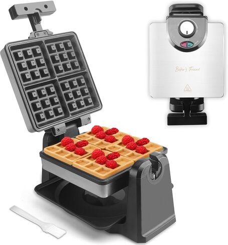Baker's Friend Mini Waffle Maker Flip, Belgian Waffle Maker Thick, Rotating Waffle Maker with Browning Control, Waflera Electrica, Waffle Irons Non Stick Surface, With Recipe & Brush, Stainless Steel in Saudi Arabia
