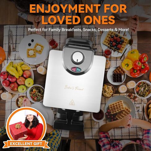 Baker's Friend Mini Waffle Maker Flip, Belgian Waffle Maker Thick, Rotating Waffle Maker with Browning Control, Waflera Electrica, Waffle Irons Non Stick Surface, With Recipe & Brush, Stainless Steel in Saudi Arabia