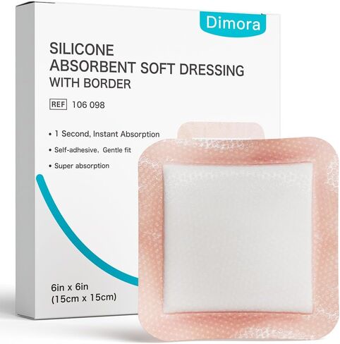 Dimora Silicone Super Absorbent Wound Dressings - Gentle Adhesive Bandages with Ultrasorb Polymer,Heavy Exudate Wound Care Pads 5"X 5" 10 Count in Kuwait