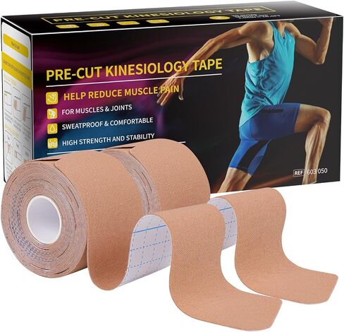 Dimora Kinesiology Tape, 80 Count Precut Strips 4 Rolls, Original Cotton, 10" Elastic Athletic Tape for Muscle Pain Relief and Joint Support, Black in Kuwait