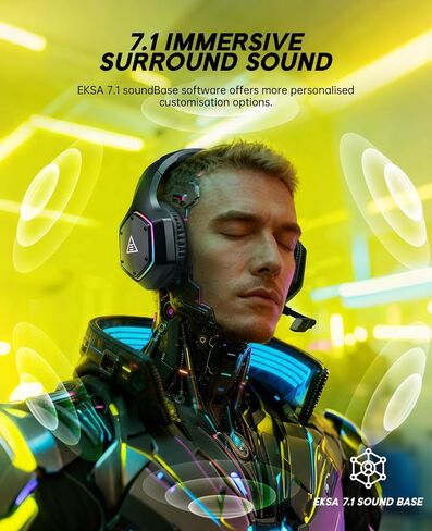 EKSA 2.4GHz Wireless Gaming Headset for PS5,PS4,PC,Switch,Mobile,Mac, Bluetooth Gaming Headphones with ENC Microphone, RGB, 20ms Latency, 120H Battery, 7.1 Surround Sound, 3.5mm Cable Black Silver in Kuwait