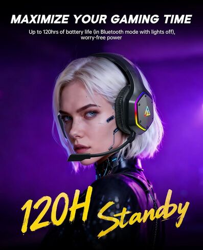 EKSA 2.4GHz Wireless Gaming Headset for PS5,PS4,PC,Switch,Mobile,Mac, Bluetooth Gaming Headphones with ENC Microphone, RGB, 20ms Latency, 120H Battery, 7.1 Surround Sound, 3.5mm Cable Black Silver in Kuwait