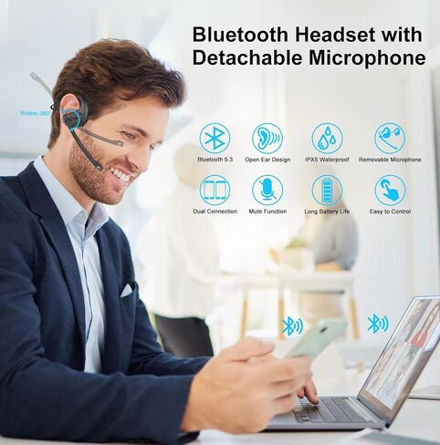 iDIGMALL Bluetooth Headset, Open Ear Headphones with Detachable Microphone in Saudi Arabia