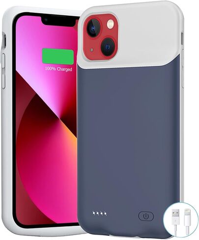 حافظة بطارية لهاتف iPhone 13 Mini/12 Mini، حافظة شحن واقية نحيفة قابلة لإعادة الشحن بقدرة 7000 مللي أمبير في الساعة متوافقة مع iPhone 13 Mini/12 Mini (5.4 بوصة) حافظة شاحن بطارية ممتدة - أزرق in Kuwait