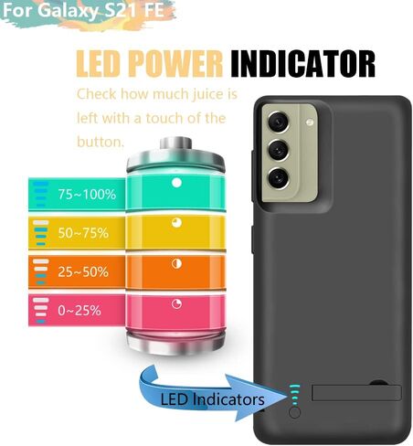 Battery Case for Samsung Galaxy S21 FE 5G, 5000mAh Rechargeable Extended Battery Charging Charger Case, Add 100% Extra Juice (6.4 Inches) Black in Kuwait