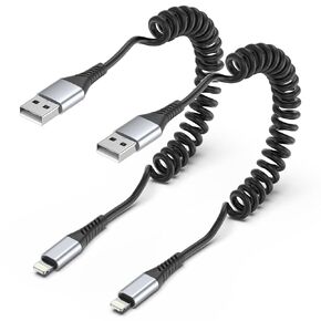 Coiled Lightning Cable for Car, 2 Pack 3FT Retractable iPhone Charger Cord in Kuwait