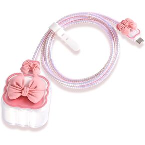 LONGFITE Charger Case Cover Compatible with iPhone 40W USB-C Adapter, Cute Pink Bowknot Charger Cable Protector Accessories Set for iPhone 17/16/15 Pro/Max,MacBook Air 13/13.6/15 in Saudi Arabia