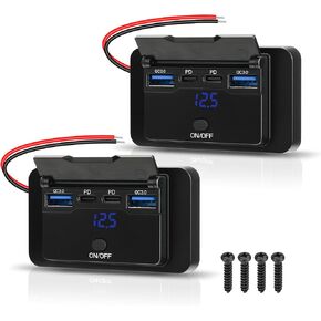 2 Pack 78W 12V USB Outlet Panel Wall Mount with Blue Voltmeter Dual 36W PD & Dual 18W QC3.0 Car USB Port Lightweight 12V USB Charger with ON/Off Switch in Saudi Arabia