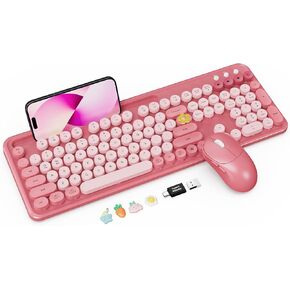 Wireless Keyboard and Mouse Combo, Rose, Round Keycaps, Phone/Tablet Holder in Saudi Arabia
