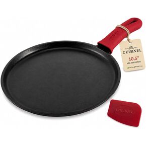 Cast Iron Round Griddle - 10.5"-Inch Crepe Maker Pan + Silicone Handle Cover - Pre-Seasoned Comal for Tortillas Flat Skillet - Dosa Tawa Roti Grill - Oven, Stovetop, BBQ, Fire, Smoker, Induction Safe in Saudi Arabia