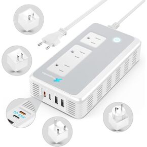 Voltage Converter US to Europe for Curling Iron and Hair Straighteners, PD 65W Fasting Charging Power Converter for European Travel Plug Adapter with Type C G A T for 200+ Countries (White) in Saudi Arabia