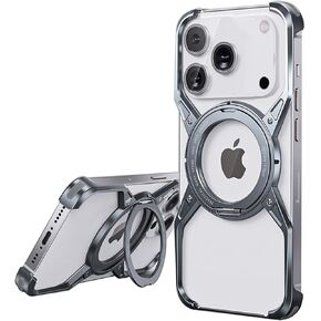 for iPhone 17 Pro Max Metal Bumper Case Frameless with Kickstand & Magnetic, Compatible with Magsafe, Aluminum Alloy No Back No Frame Slim Design 4 Corners Shockproof (Black) in Saudi Arabia