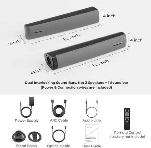 Sound Bar for Smart TV, 90W Soundbar with Bluetooth/ARC/Optical/AUX Connect, Auto Volume Boost, 3 Equalizer Modes, 2 in 1 Detachable Soundbar for TV for TV/PC/Gaming/Projectors in Saudi Arabia