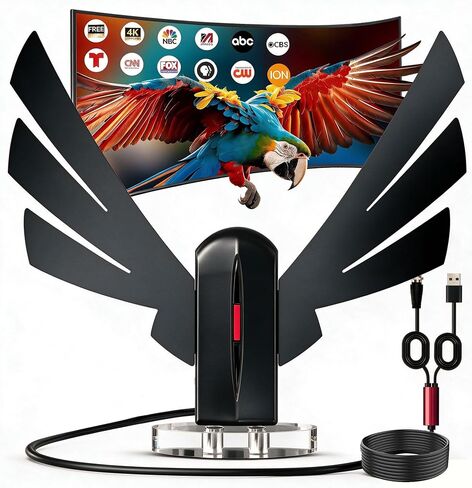 TV Antenna for Local Channels Indoor, 2026 Digital Antenna for Smart TV with Magnetic Base, 360° Long Range Reception Supports 4K/1080p HD, 16.66ft Cable for Smart & Old TVs in Saudi Arabia