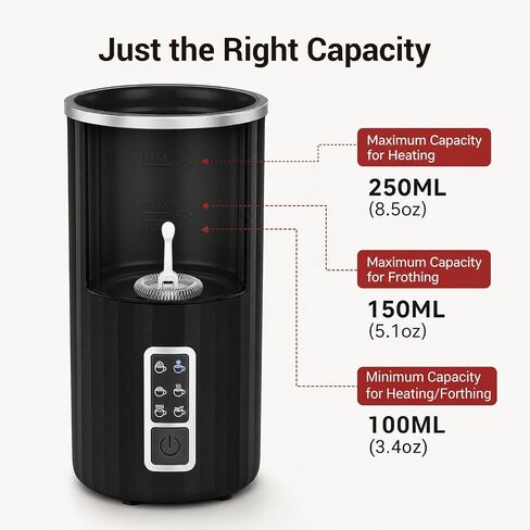 HOTSPIRE Milk Frother and Steamer, 6-in-1 Electric Milk Frother, Automatic Hot & Cold Foam Maker, Stainless Steel Nonstick Interior, 8.5oz, for Latte, Cappuccino in Saudi Arabia